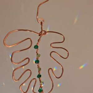 Handmade Monstera leaf crystal suncatcher